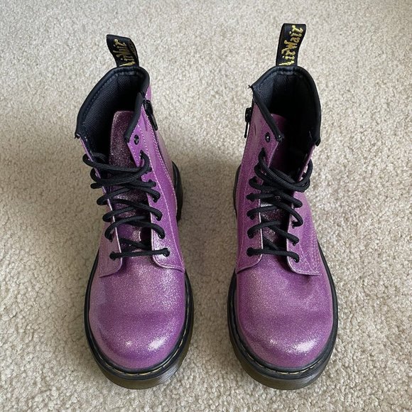 Dr. Martens Dark Pink and Silver Glitter Boots, Lace Up, Youth Size 3, Durable - Picture 6 of 9